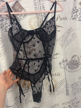 Nasty Gal black heart lace Bodysuit lingerie